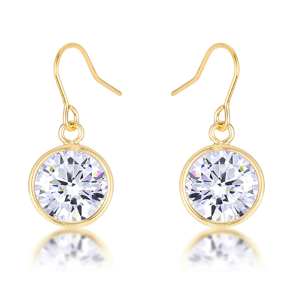 18k Gold Plated Bezel Solitaire Drop Earrings