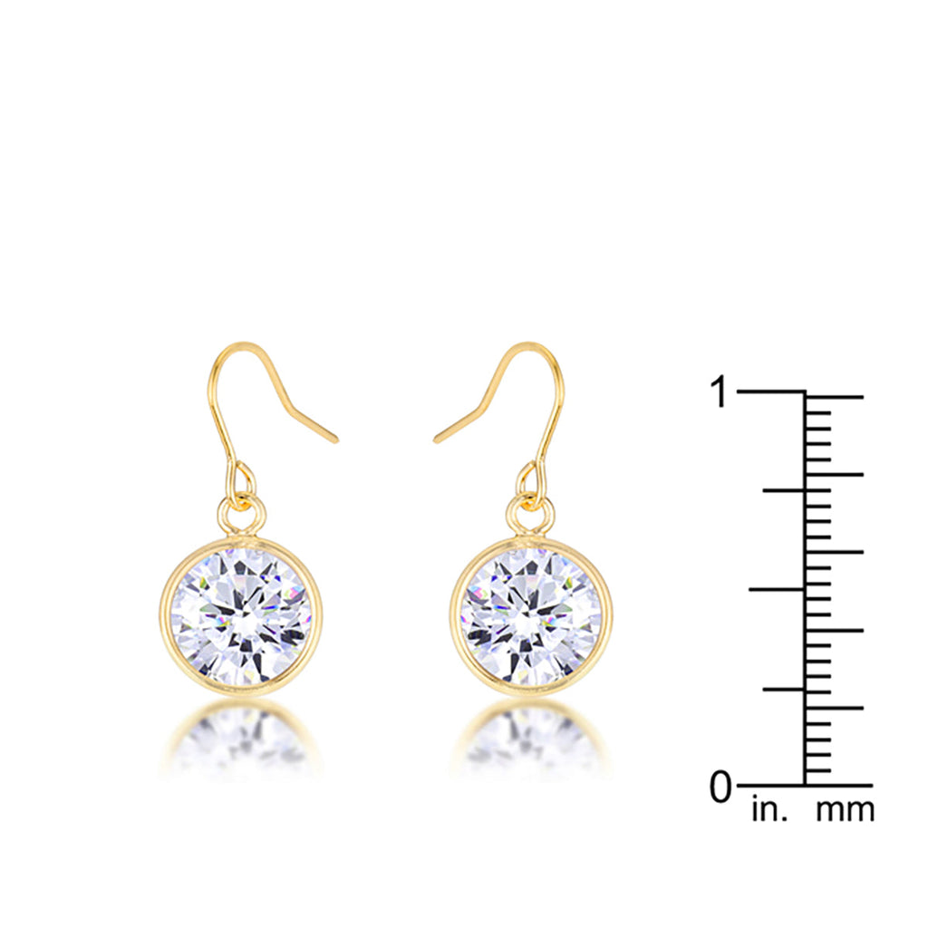 18k Gold Plated Bezel Solitaire Drop Earrings