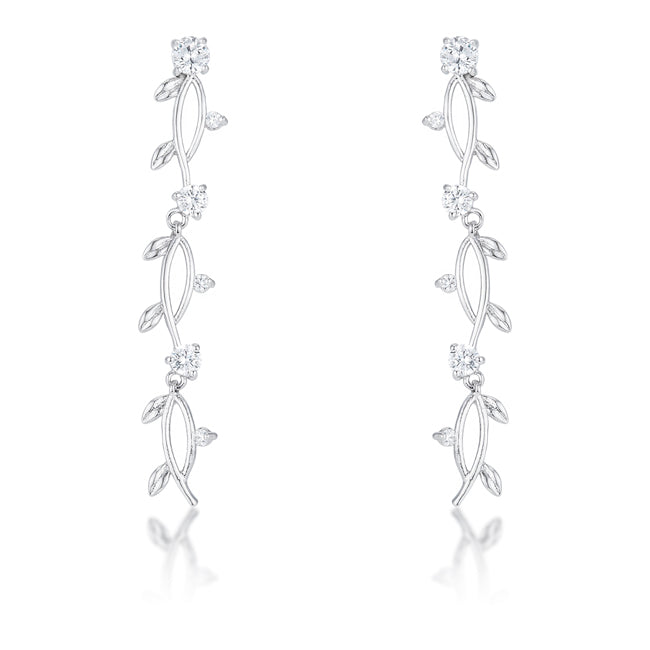1.1Ct Vine Design Rhodium Earrings