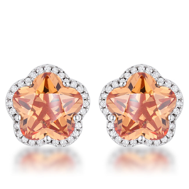 Floral Cut Champagne CZ Stud Earrings