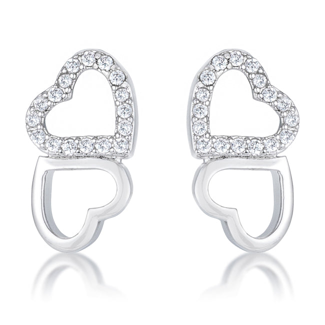 .17 Ct Melded Hearts Rhodium and CZ Stud Earrings