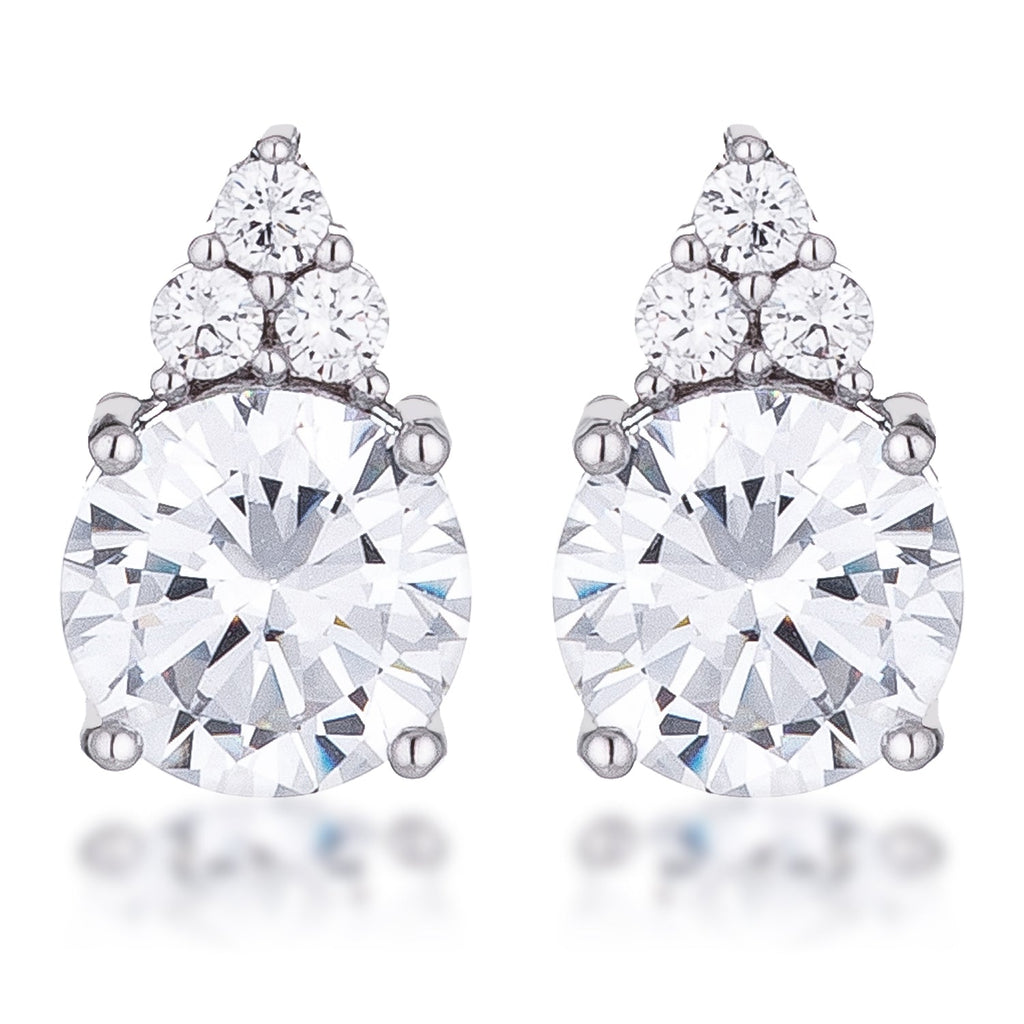 Simple Rhodium Plated 9mm Clear CZ Stud Earring