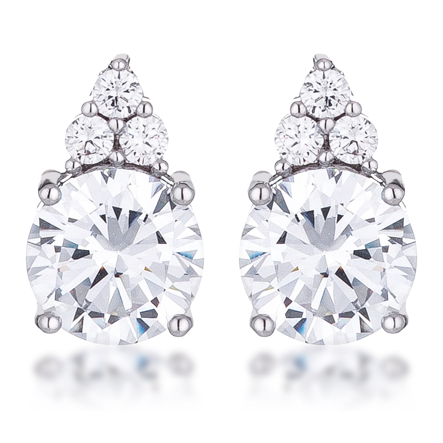 Simple Rhodium Plated 9mm Clear CZ Stud Earring