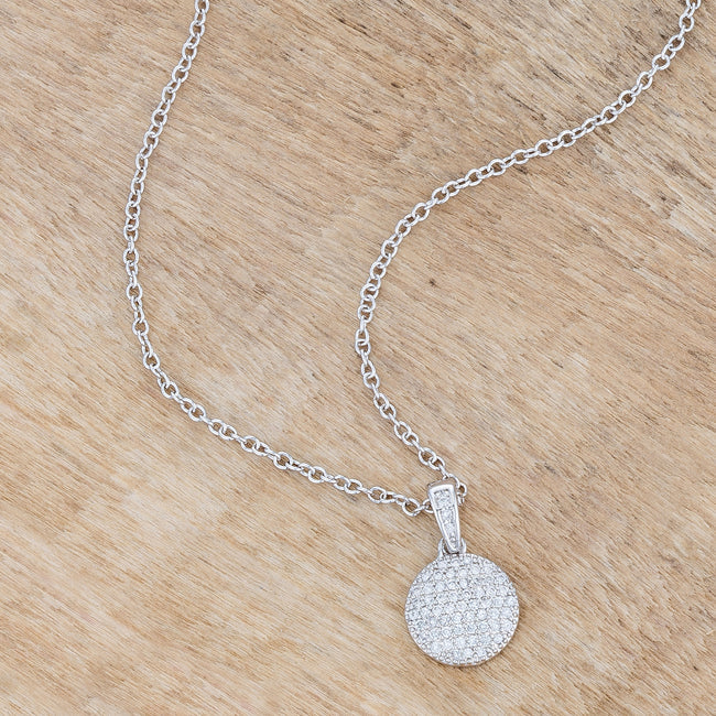 Rhodium Necklace with CZ Disk