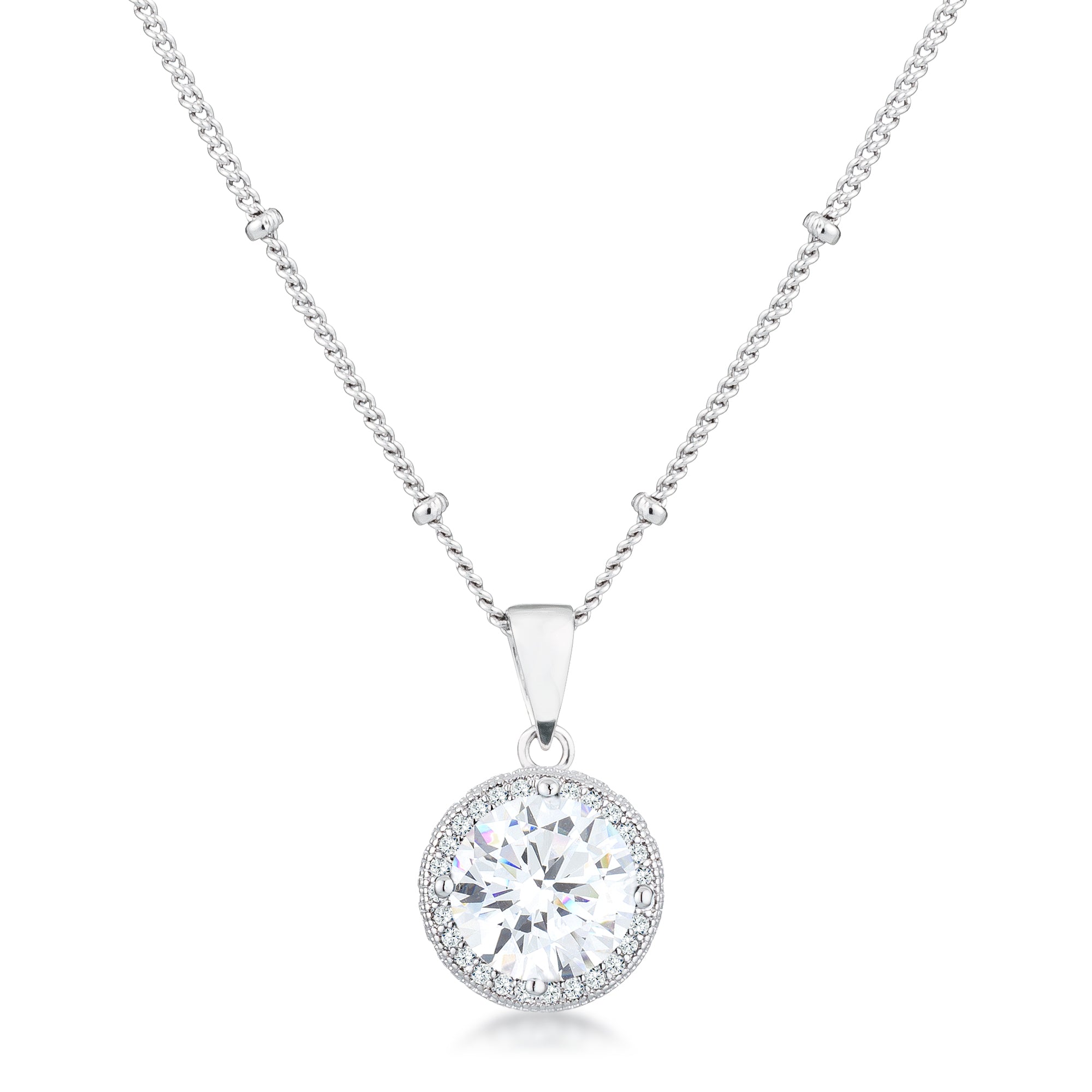 3Ct Rhodium Clear CZ Round Halo Satellite