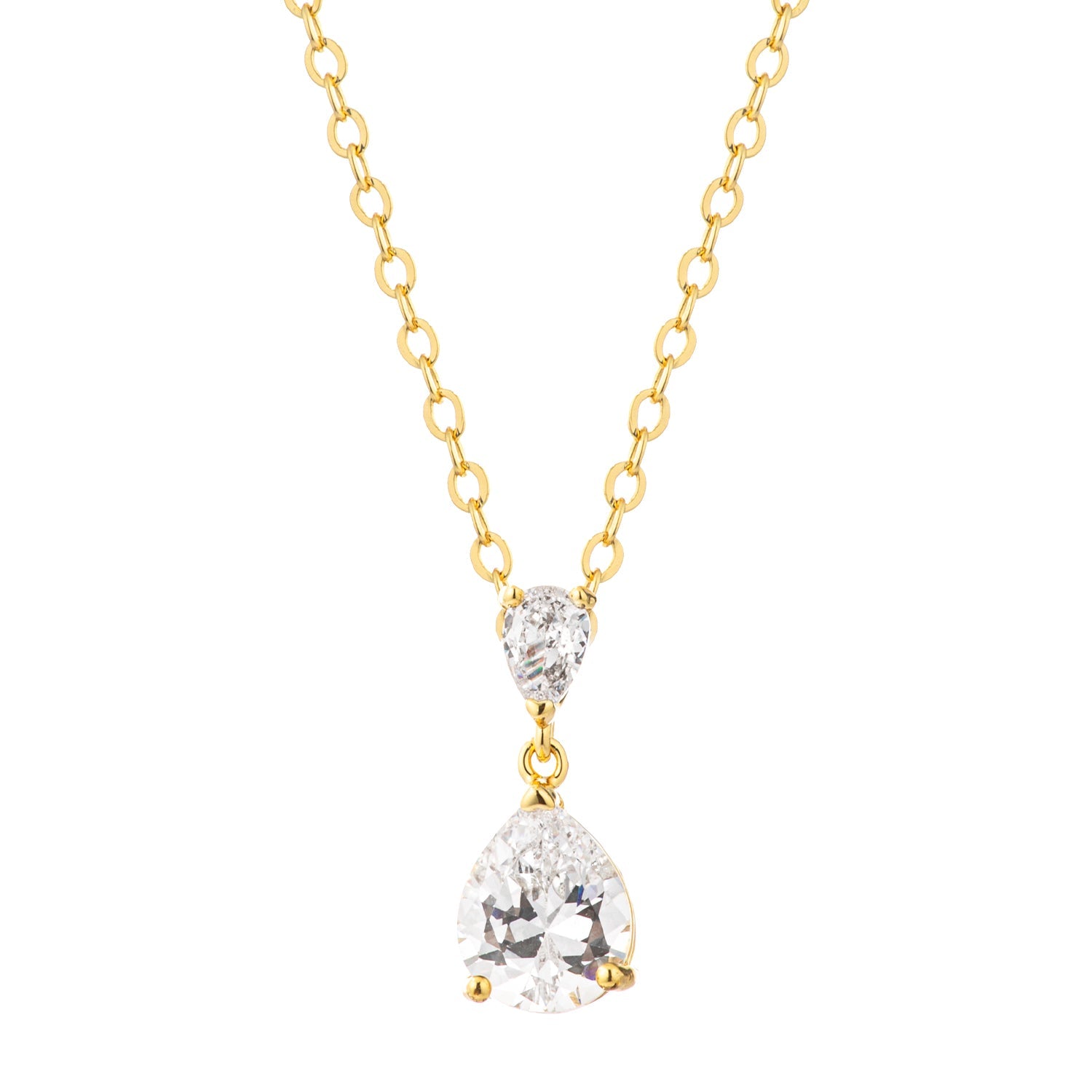 18K Gold Plated Double Pear CZ Drop Necklace