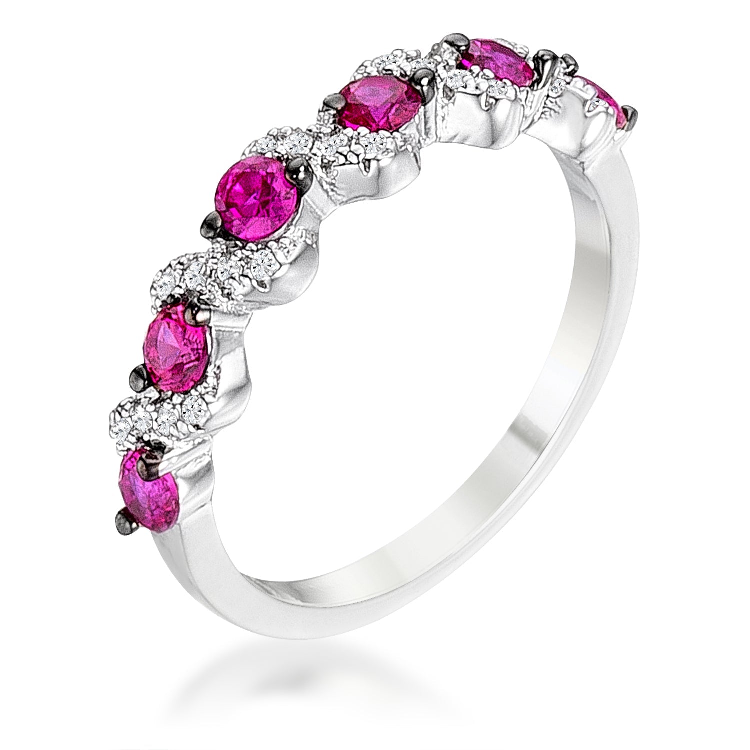 18Ct Rhodium S Shape Fuchsia and Clear Eternity Band